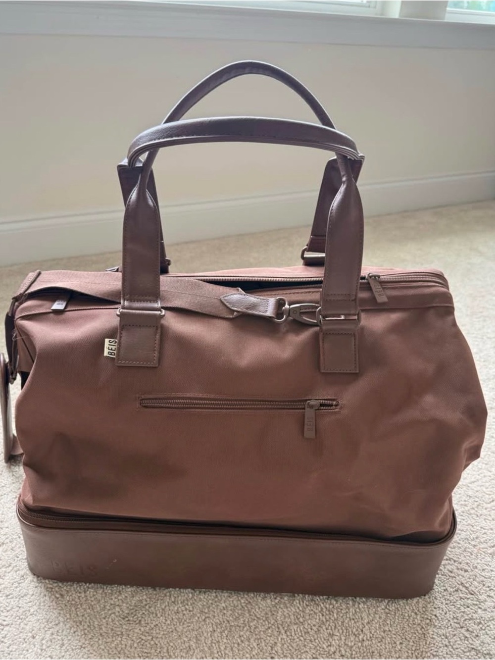 BEIS Large Weekender Bag in maple color